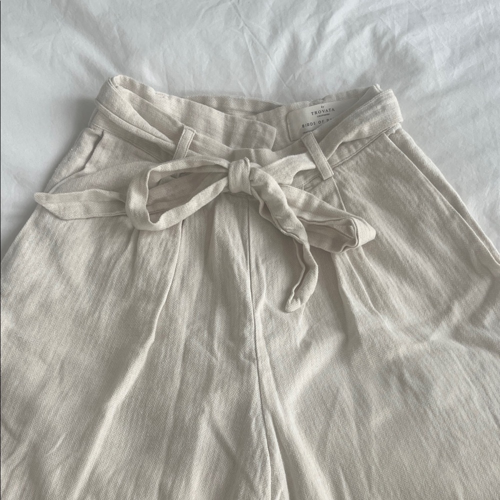 Linen Cream Wide-Leg Pants